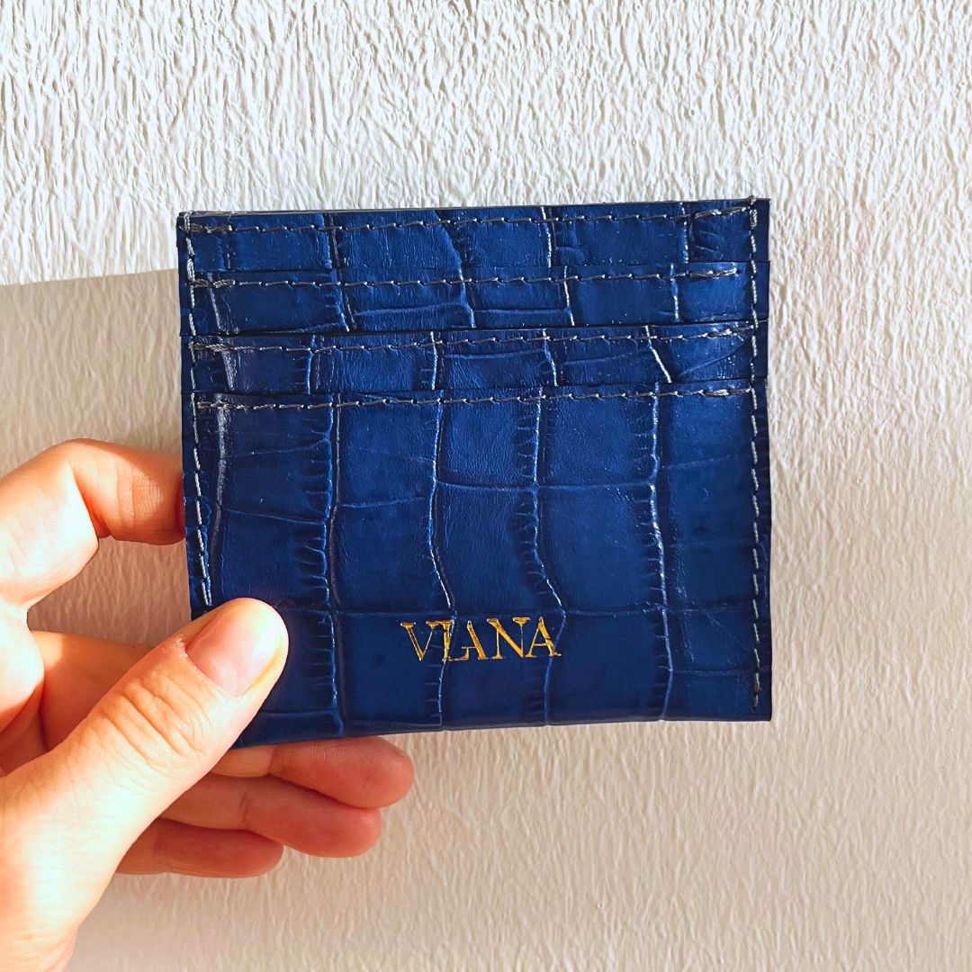 Card holder - blue croco embossed