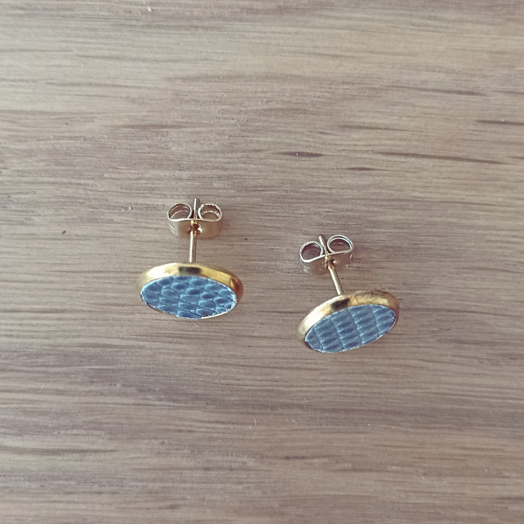 Earrings with blue croco embossed leather
