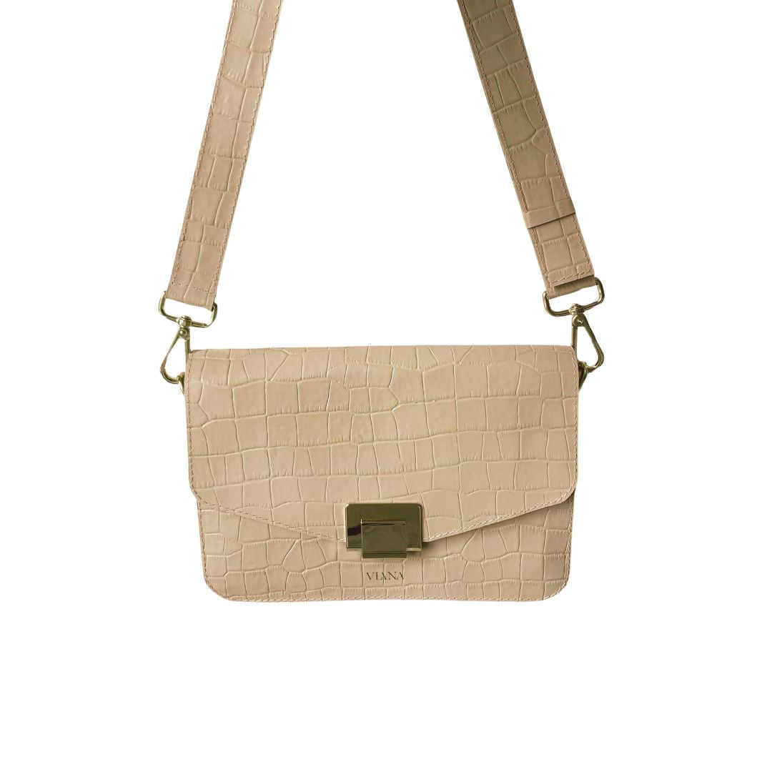 Leather bag strap - beige croco embossed