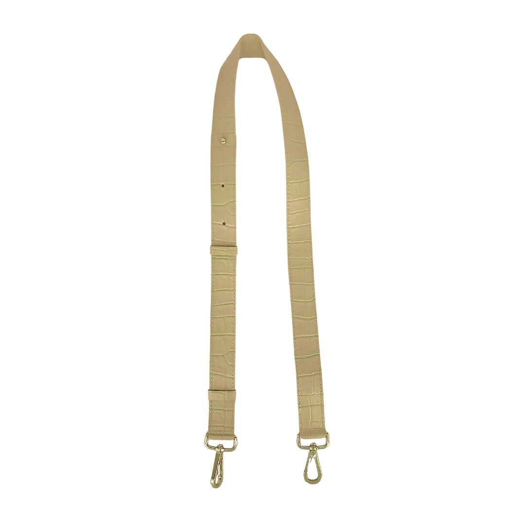 beige croco embossed leather bag strap