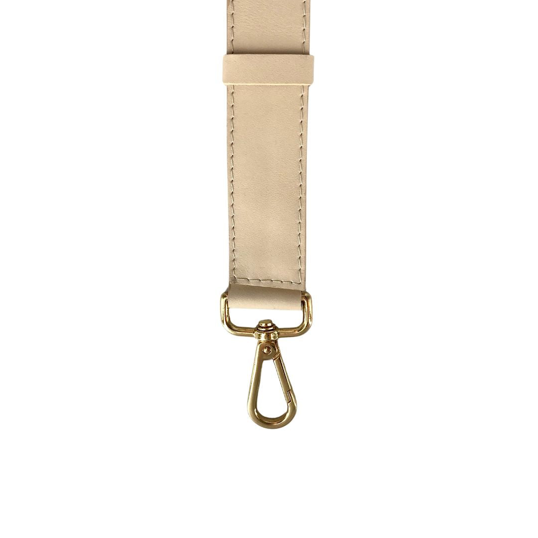 beige leather bag strap carabiner