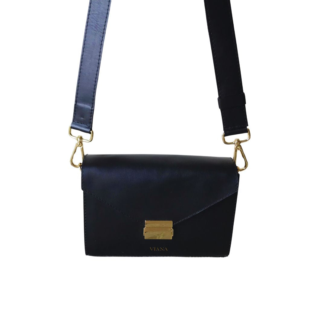 Leather bag strap - black