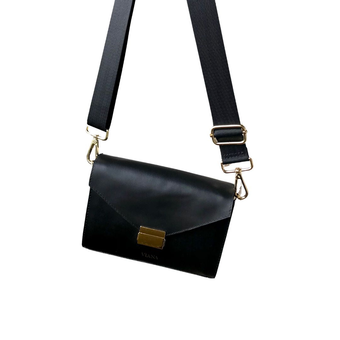 black webbing bag strap with Lena bag