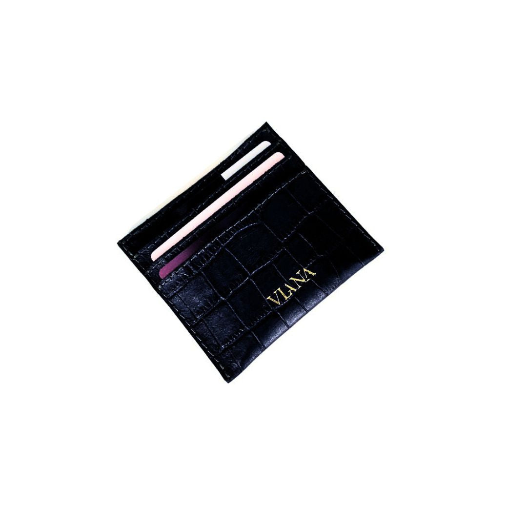 Card holder - black croco embossed