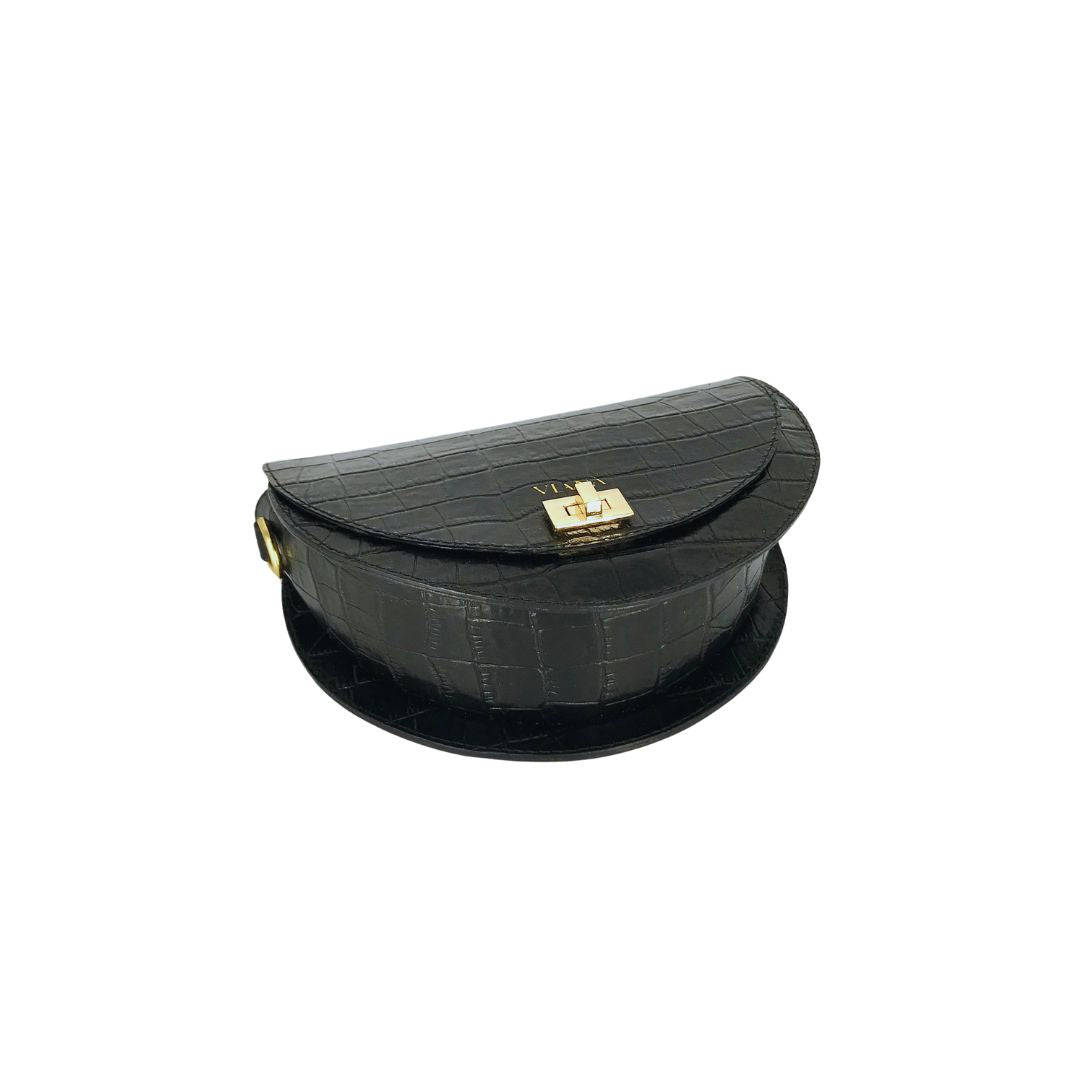 Halfmoon mini bag - black croco embossed
