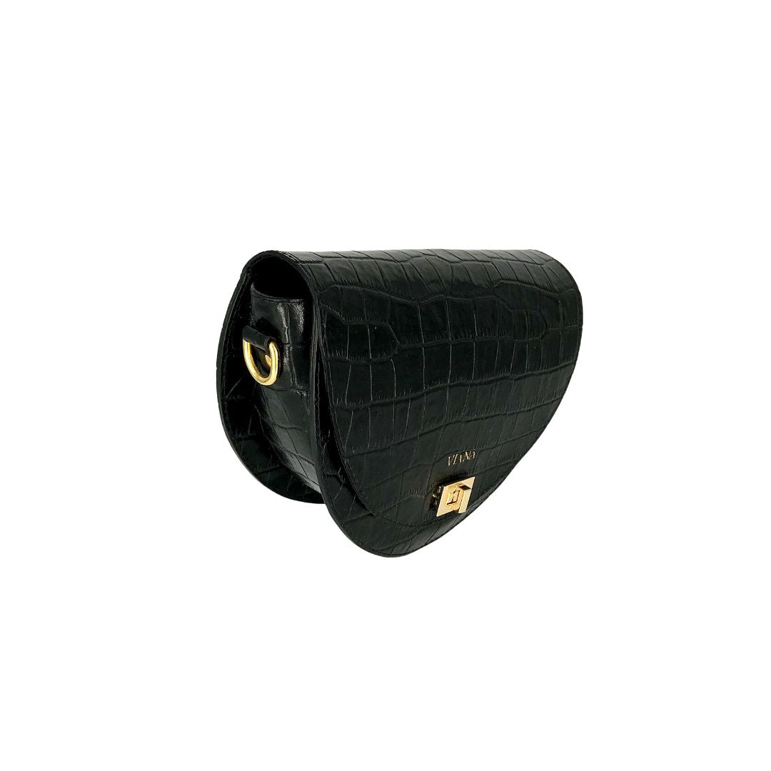Halfmoon mini bag - black croco embossed