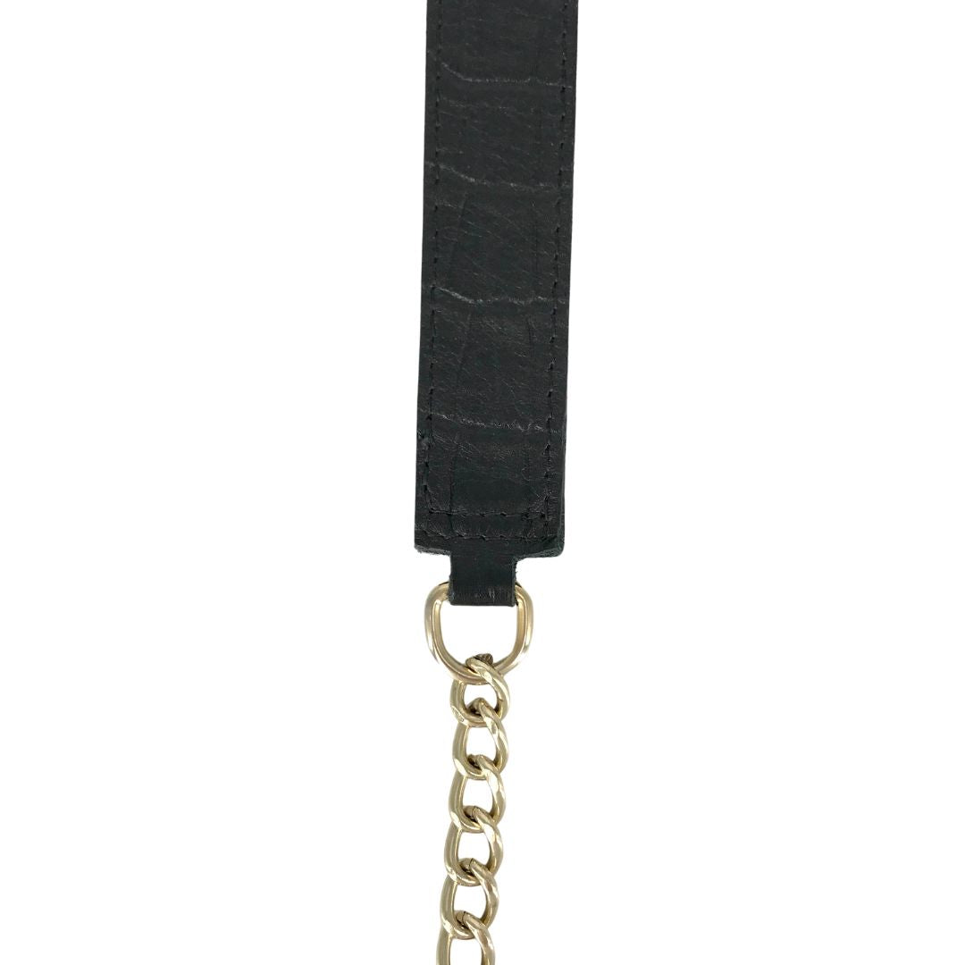 Gold chain attached to leather with D ring