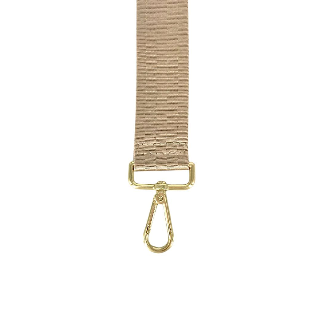 beige satin webbing strap - gold carabiner