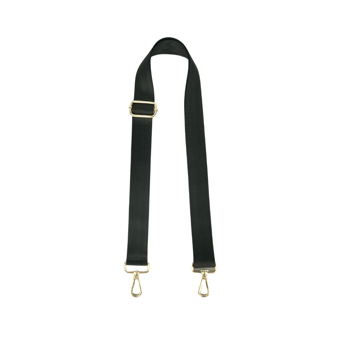 black satin webbing strap with gold metal accessories