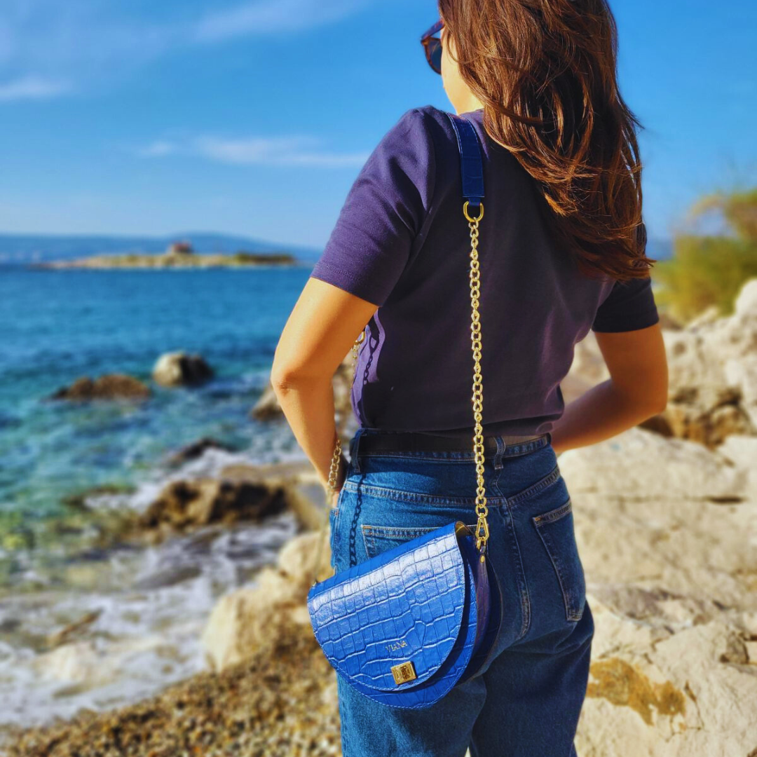 Halfmoon mini bag - blue croco embossed