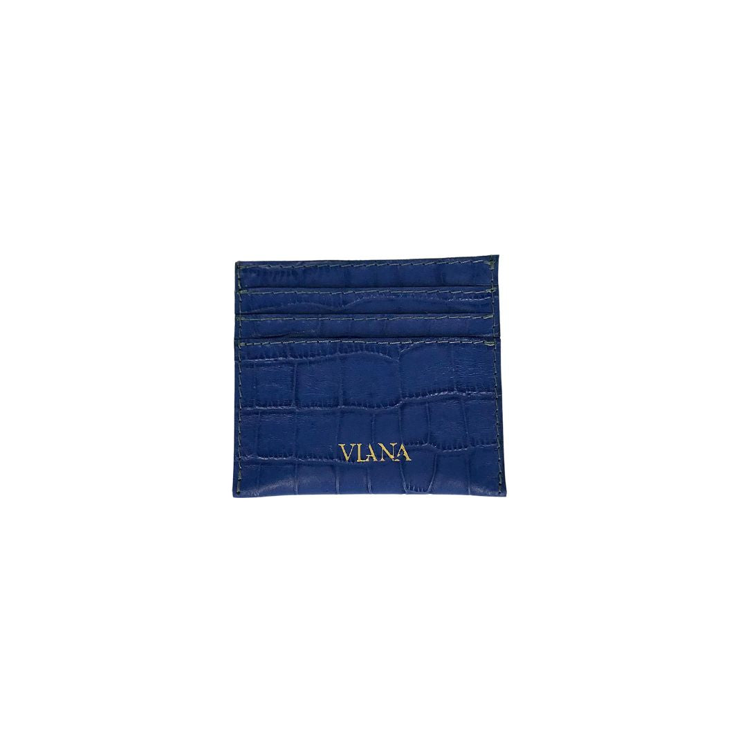 blue croco embossed leather card holder with 4 slots