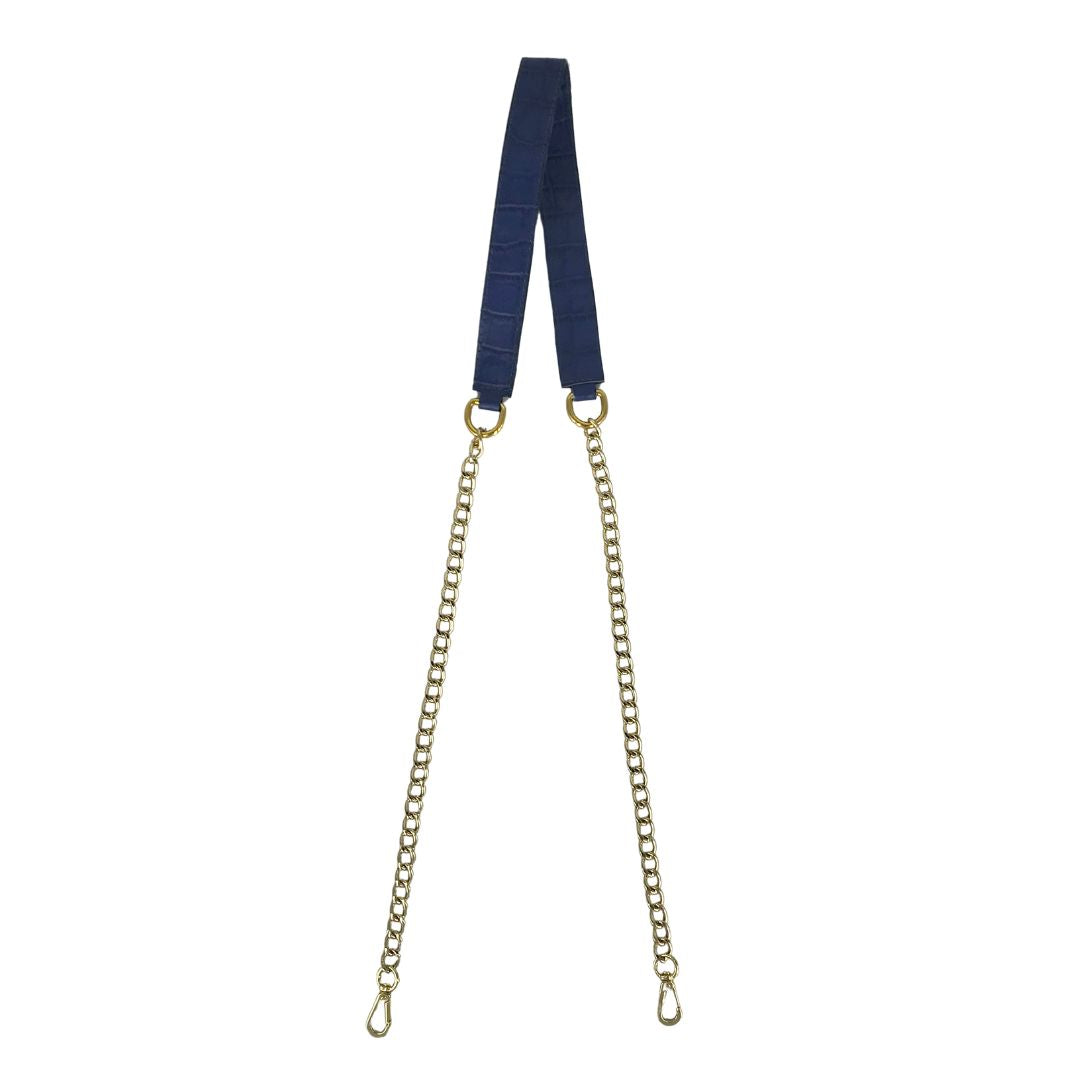 Chain strap - gold with blue croco embossed leather on the shoulder