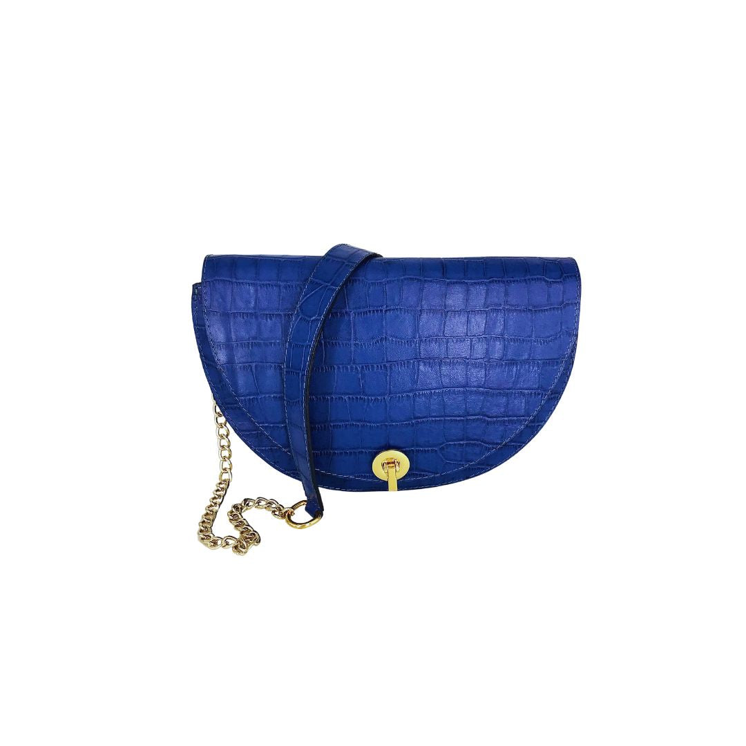 with gold chain strap and leather on the shoulder