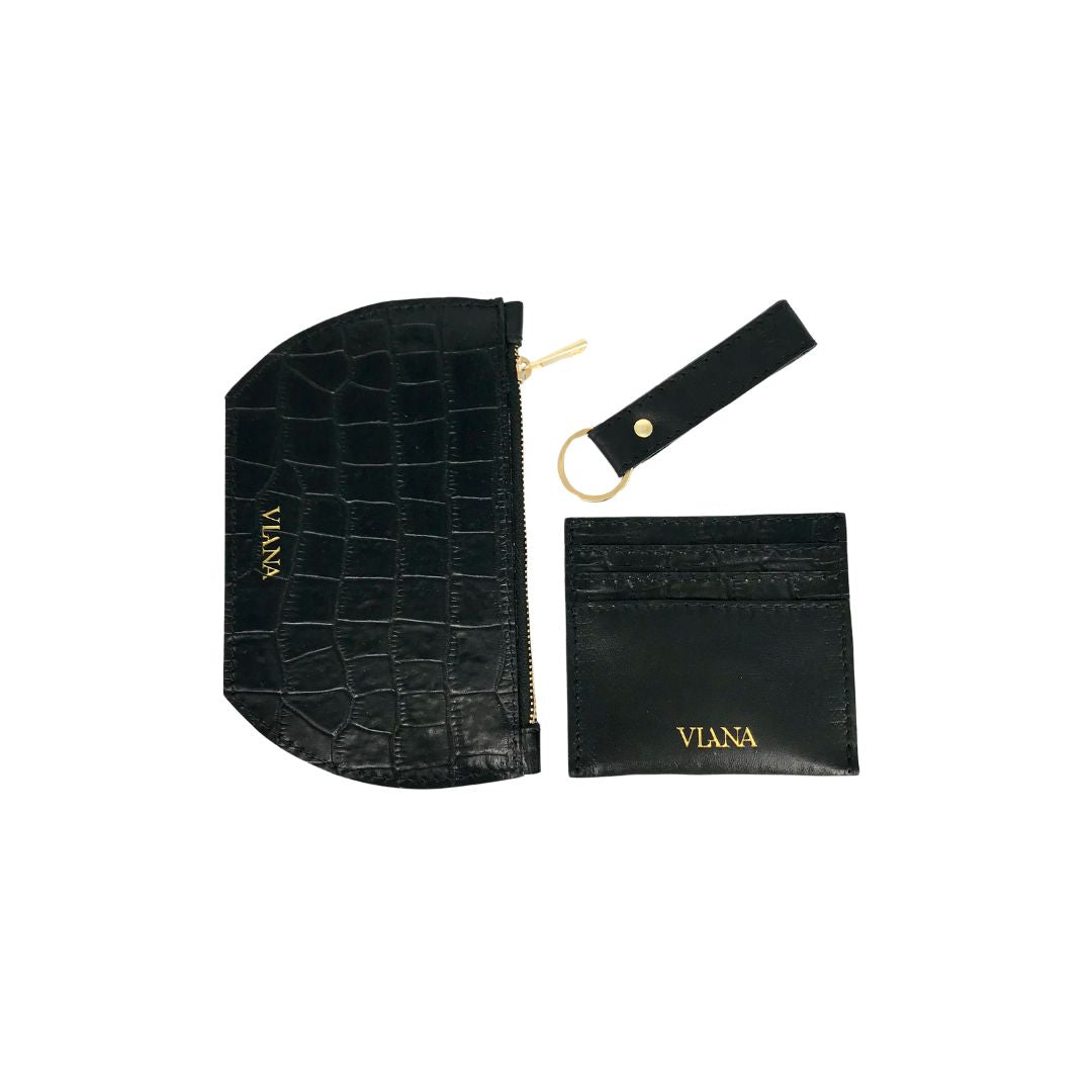 match it with black leather card holder and key chain
