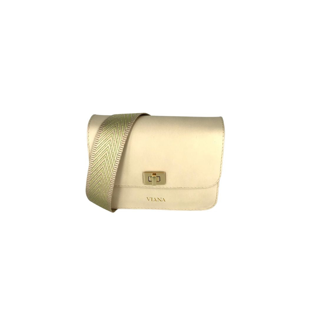 Sophie micro bag - beige with gold satin webbing strap