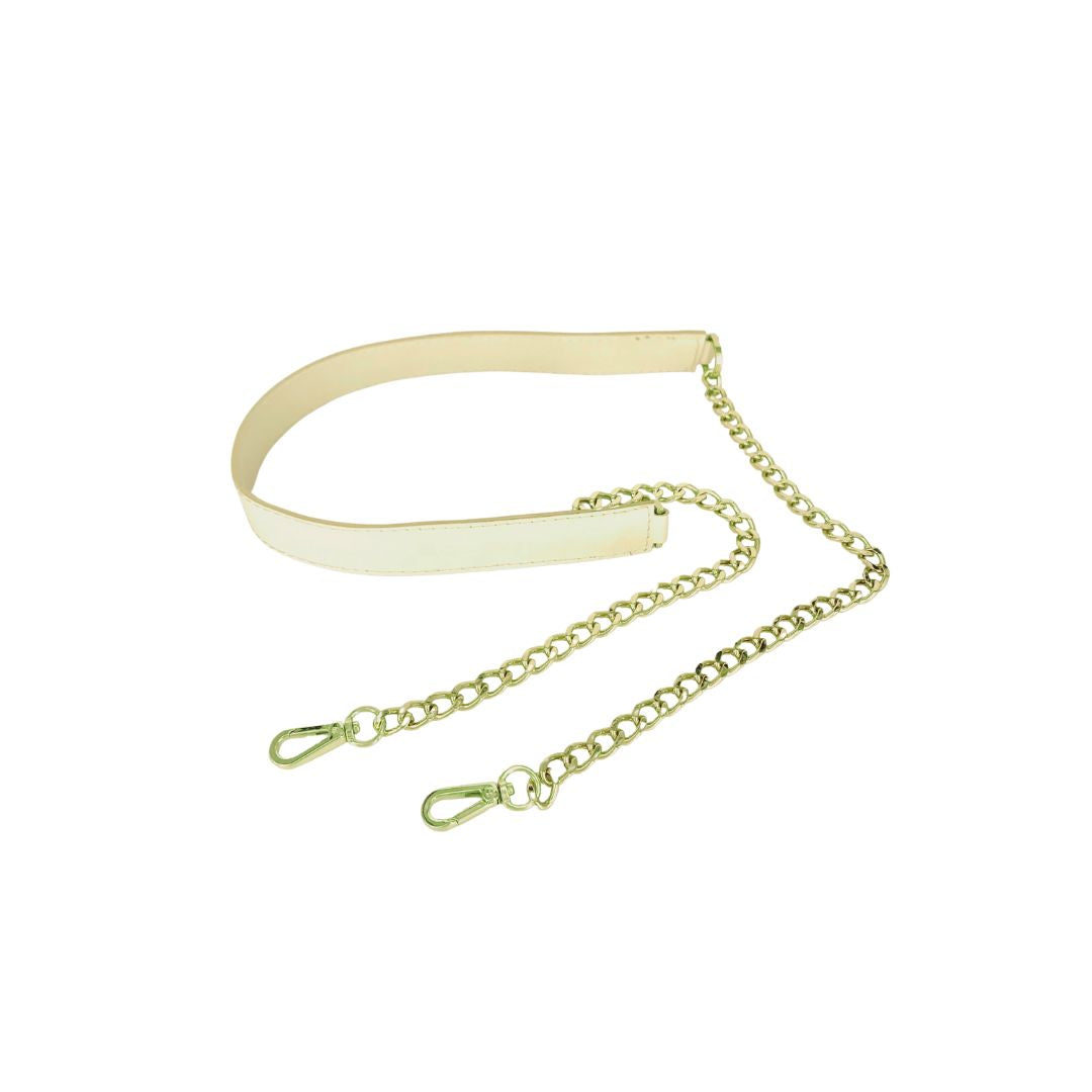 chain strap with beige leather and with carabiners