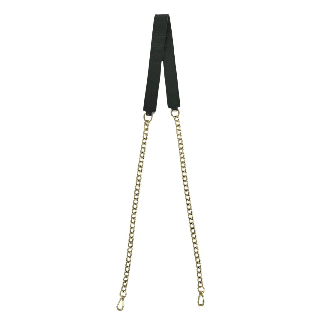 Gold chain strap with black croco embossed leather on the shoulder